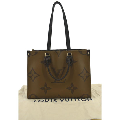 LOUIS VUITTON Onthego MM Giant Monogram Reverse Canvas Tote Shoulder Bag Brown