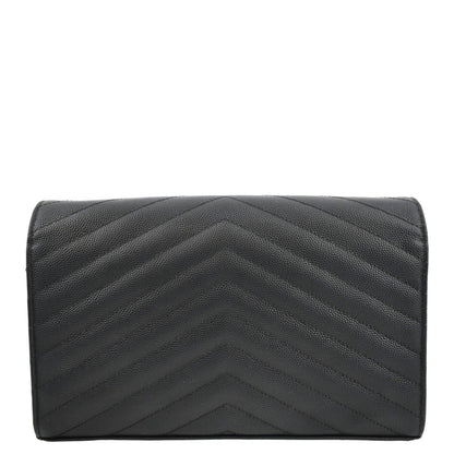 YVES SAINT LAURENT Cassandre Chain Wallet Leather Crossbody Bag Black