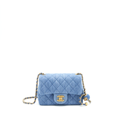 Chanel 22C Denim Pearl Crush Mini Square Flap Bag
