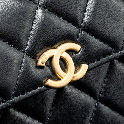Chanel 22b Enamel Top Handle Flap Bag Lambskin Black  (Microchip)