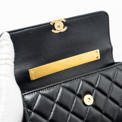 Chanel 22b Enamel Top Handle Flap Bag Lambskin Black  (Microchip)