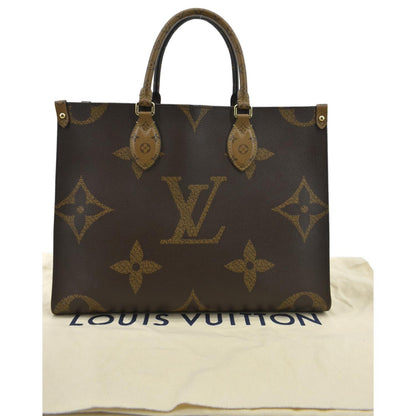 LOUIS VUITTON Onthego MM Giant Monogram Reverse Canvas Tote Shoulder Bag Brown