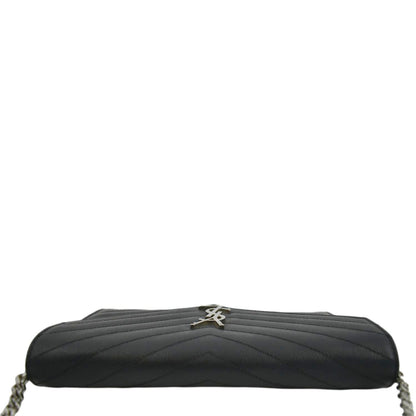 YVES SAINT LAURENT Cassandre Chain Wallet Leather Crossbody Bag Black