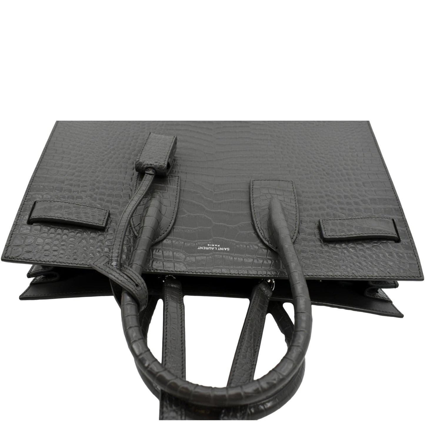 YVES SAINT LAURENT Sac de Jour Crocodile-Embossed Satchel Bag Grey