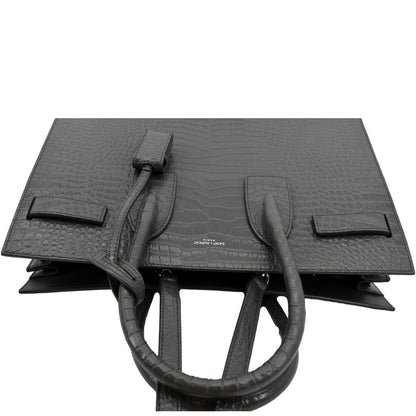 YVES SAINT LAURENT Sac de Jour Crocodile-Embossed Satchel Bag Grey