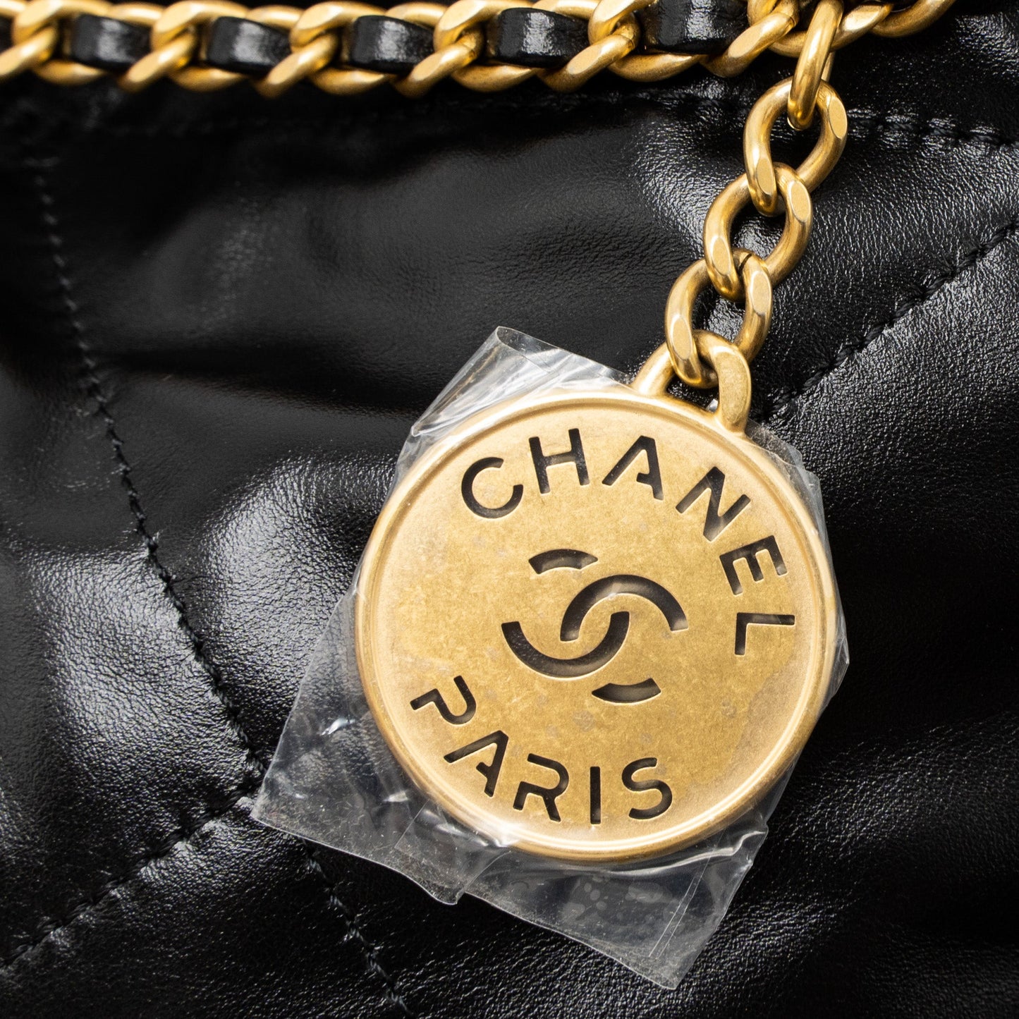 Chanel 23s Mini 22 Bag Shiny Calfskin Black Brushed  (Microchip)