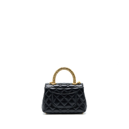 Chanel 22A Mini Coco Handle with Detailed Letter Handle Calfskin Black Brushed  (Microchip)