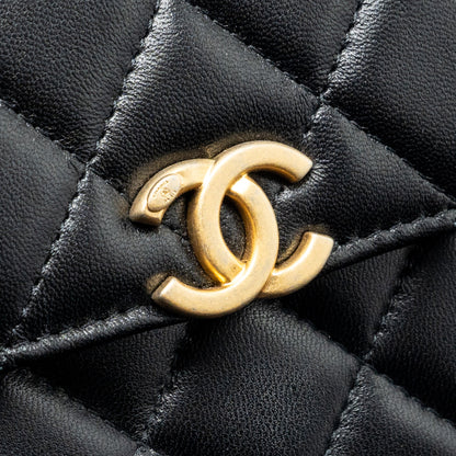 Chanel 22B Enamel Top handle Mini Flap Bag Lambskin Black  (Microchip)
