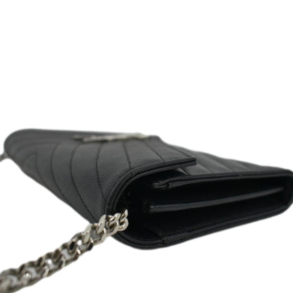 YVES SAINT LAURENT Cassandre Chain Wallet Leather Crossbody Bag Black