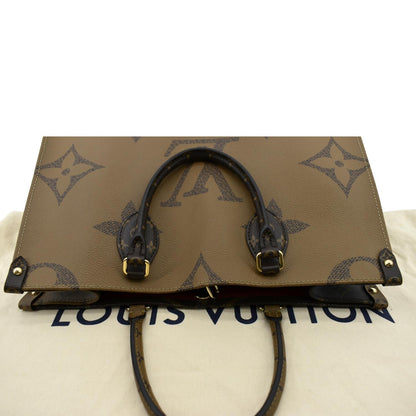 LOUIS VUITTON Onthego MM Giant Monogram Reverse Canvas Tote Shoulder Bag Brown