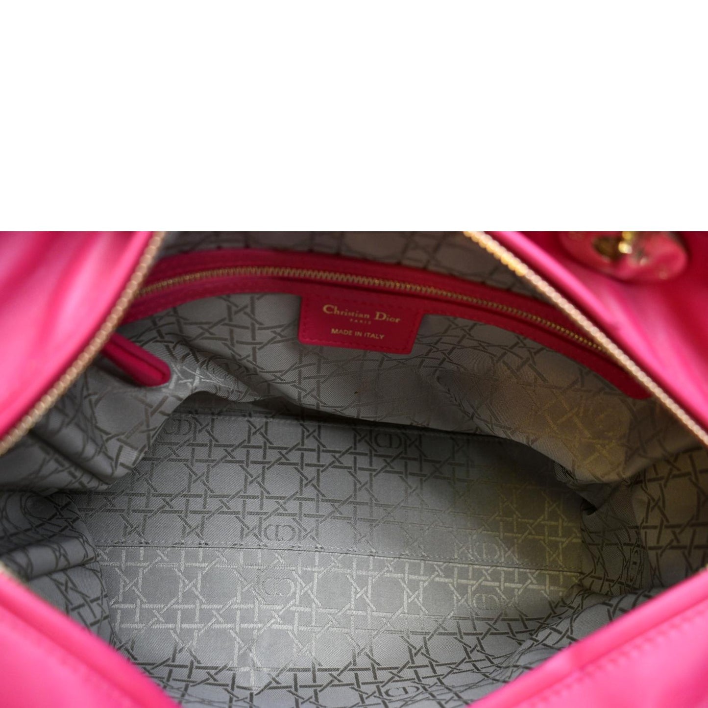 CHRISTIAN DIOR Large Lady Dior Cannage Lambskin Shoulder Bag Pink