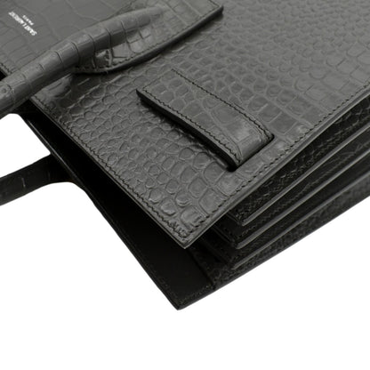 YVES SAINT LAURENT Sac de Jour Crocodile-Embossed Satchel Bag Grey