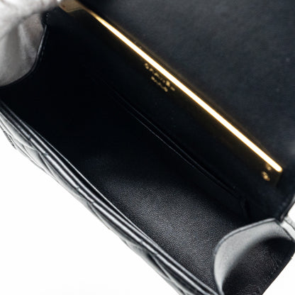 Chanel 22B Enamel Top handle Mini Flap Bag Lambskin Black  (Microchip)
