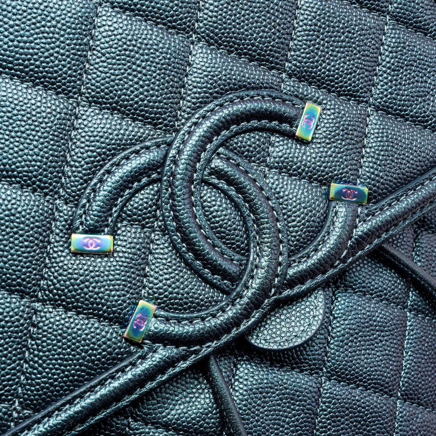 Chanel 18b Filigree Backpack Caviar Iridescent Dark Turquoise Multicolour Hardware