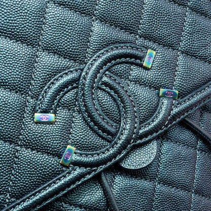 Chanel 18b Filigree Backpack Caviar Iridescent Dark Turquoise Multicolour Hardware