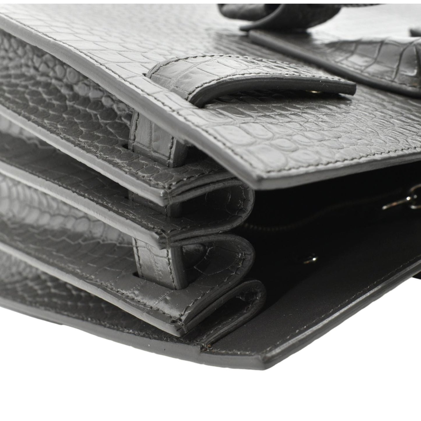 YVES SAINT LAURENT Sac de Jour Crocodile-Embossed Satchel Bag Grey