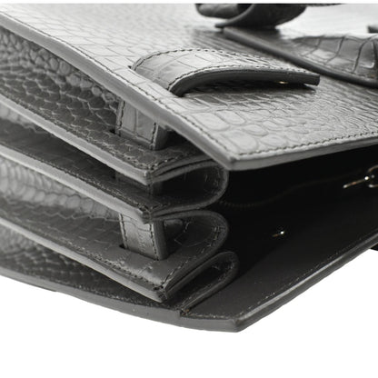 YVES SAINT LAURENT Sac de Jour Crocodile-Embossed Satchel Bag Grey