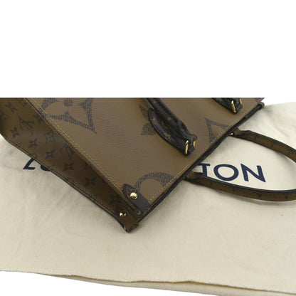 LOUIS VUITTON Onthego MM Giant Monogram Reverse Canvas Tote Shoulder Bag Brown