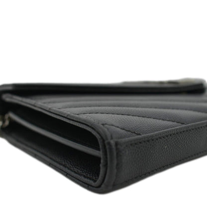 YVES SAINT LAURENT Cassandre Chain Wallet Leather Crossbody Bag Black