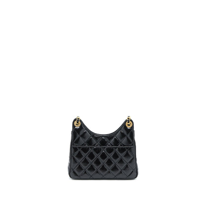Chanel 23C Small Hobo Bag Shiny Calfskin Black Brushed  (Microchip)