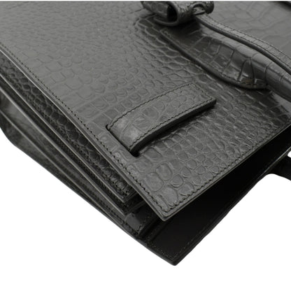 YVES SAINT LAURENT Sac de Jour Crocodile-Embossed Satchel Bag Grey