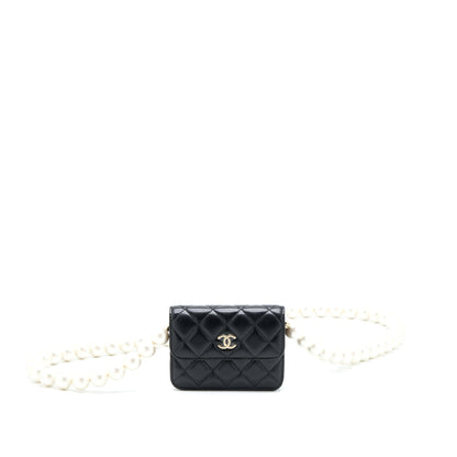Chanel Mini Flap Bag with Giant Pearl Chain Lambskin Black L