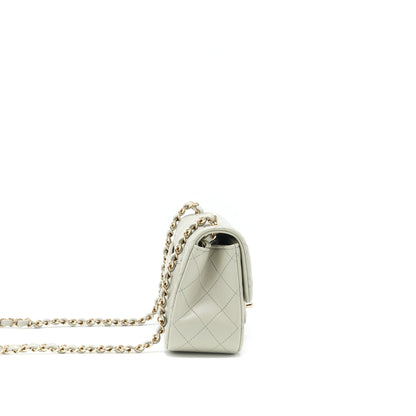 Chanel 22C Mini Square Flap Bag Lambskin Light Grey L