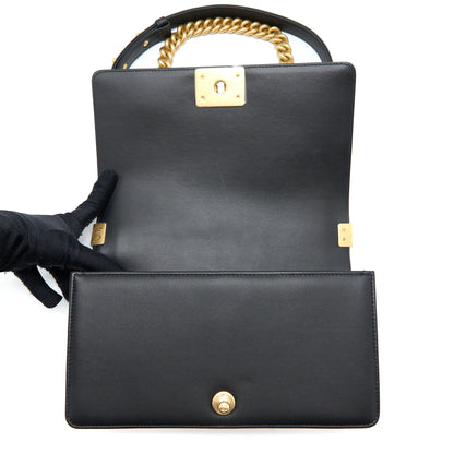 Chanel Medium Boy Bag Calfskin Black  (Microchip)