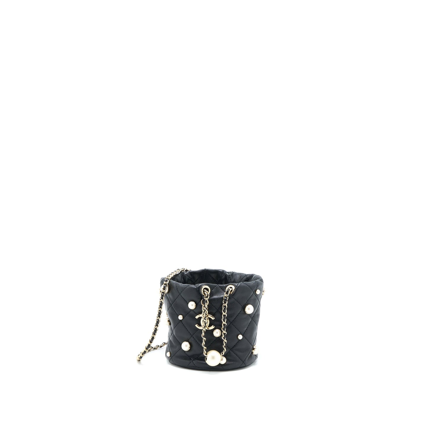 Chanel Mini Pearly Bucket Bag with Chain Lambskin Black L