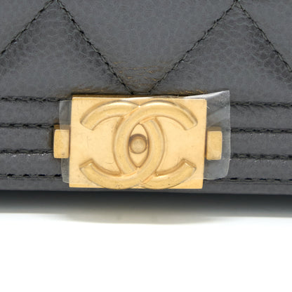 Chanel 22A Boy Wallet On Chain Grained Calfskin Dark Grey Brushed  (Microchip)