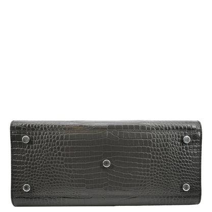 YVES SAINT LAURENT Sac de Jour Crocodile-Embossed Satchel Bag Grey
