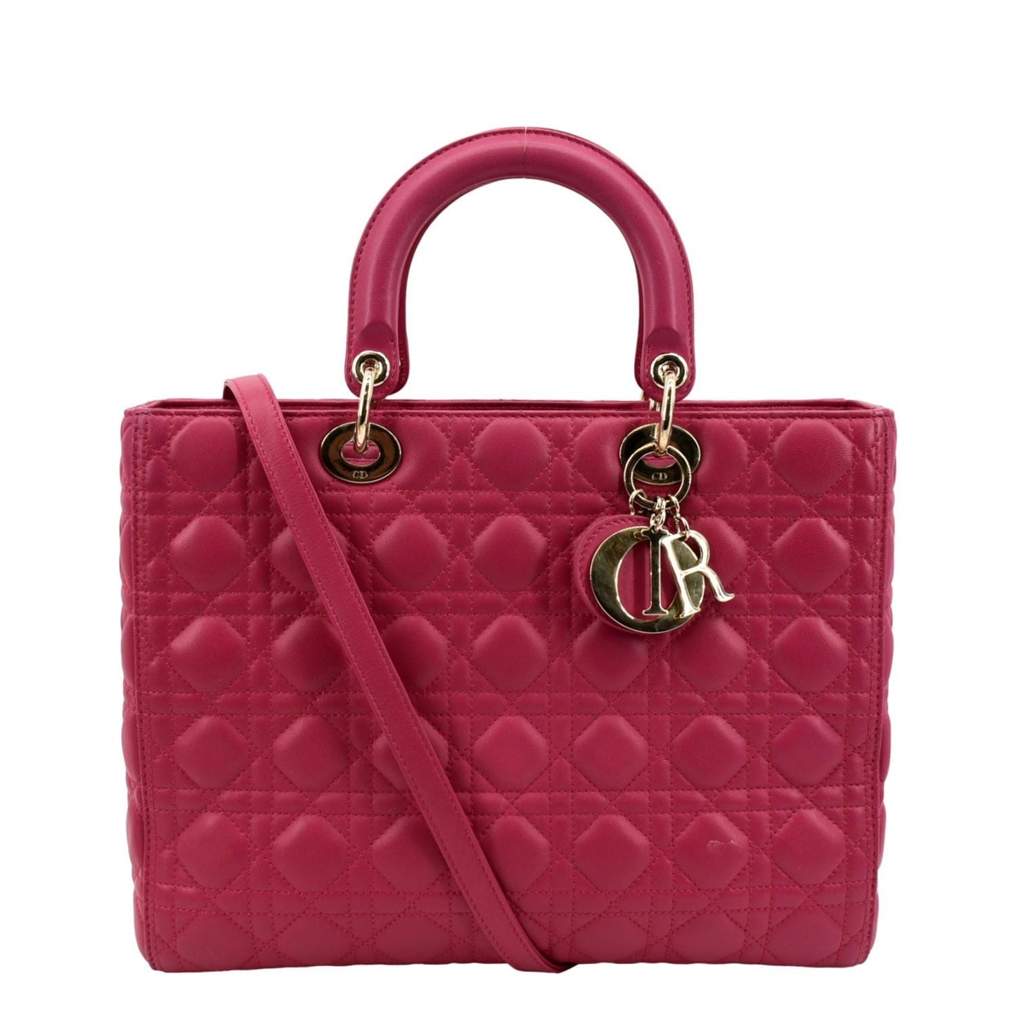 CHRISTIAN DIOR Large Lady Dior Cannage Lambskin Shoulder Bag Pink