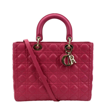 CHRISTIAN DIOR Large Lady Dior Cannage Lambskin Shoulder Bag Pink