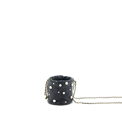 Chanel Mini Pearly Bucket Bag with Chain Lambskin Black L