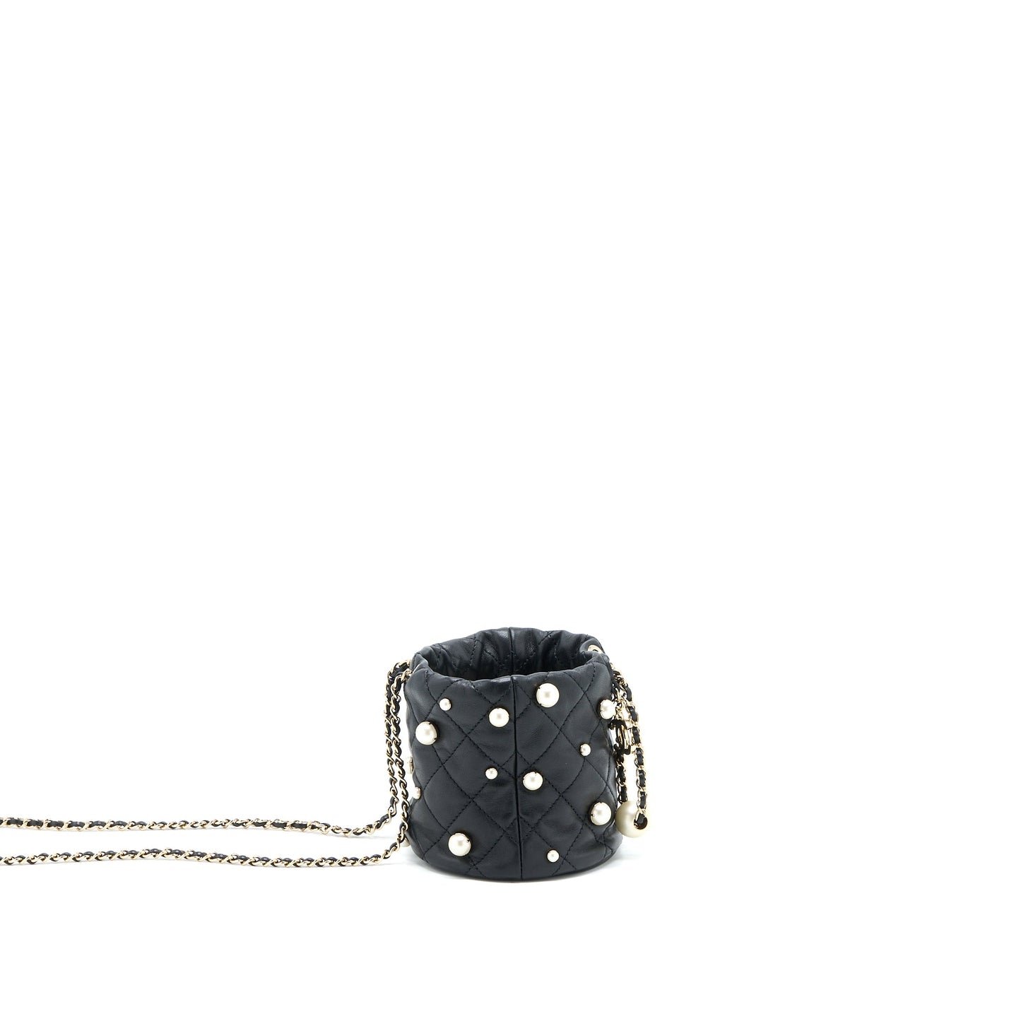 Chanel Mini Pearly Bucket Bag with Chain Lambskin Black L