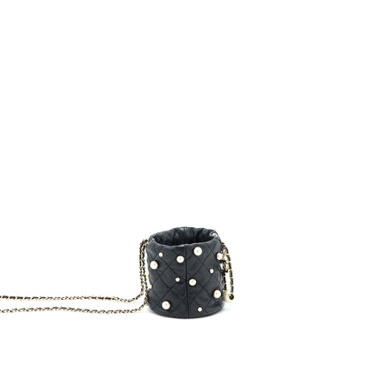 Chanel Mini Pearly Bucket Bag with Chain Lambskin Black L