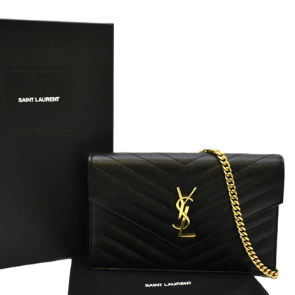 YVES SAINT LAURENT Cassandre Matelasse Chain Wallet Crossbody Bag Black