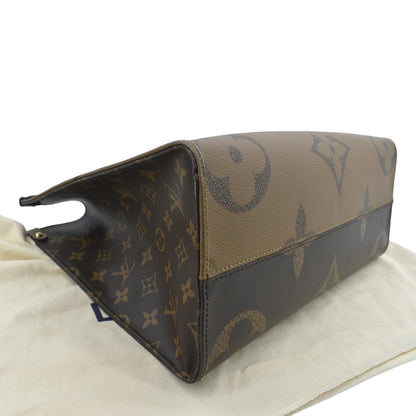 LOUIS VUITTON Onthego MM Giant Monogram Reverse Canvas Tote Shoulder Bag Brown