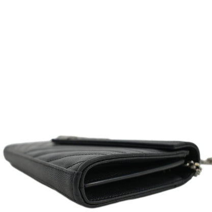YVES SAINT LAURENT Cassandre Chain Wallet Leather Crossbody Bag Black