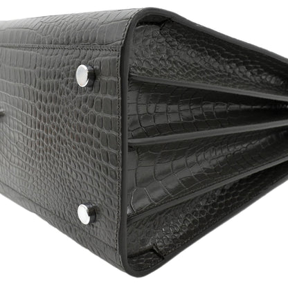 YVES SAINT LAURENT Sac de Jour Crocodile-Embossed Satchel Bag Grey