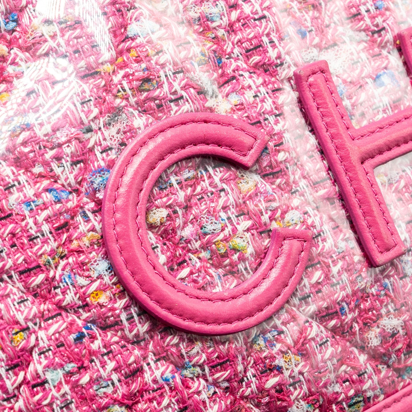 Chanel 19S Logo Pouch Tweed/PVC Pink