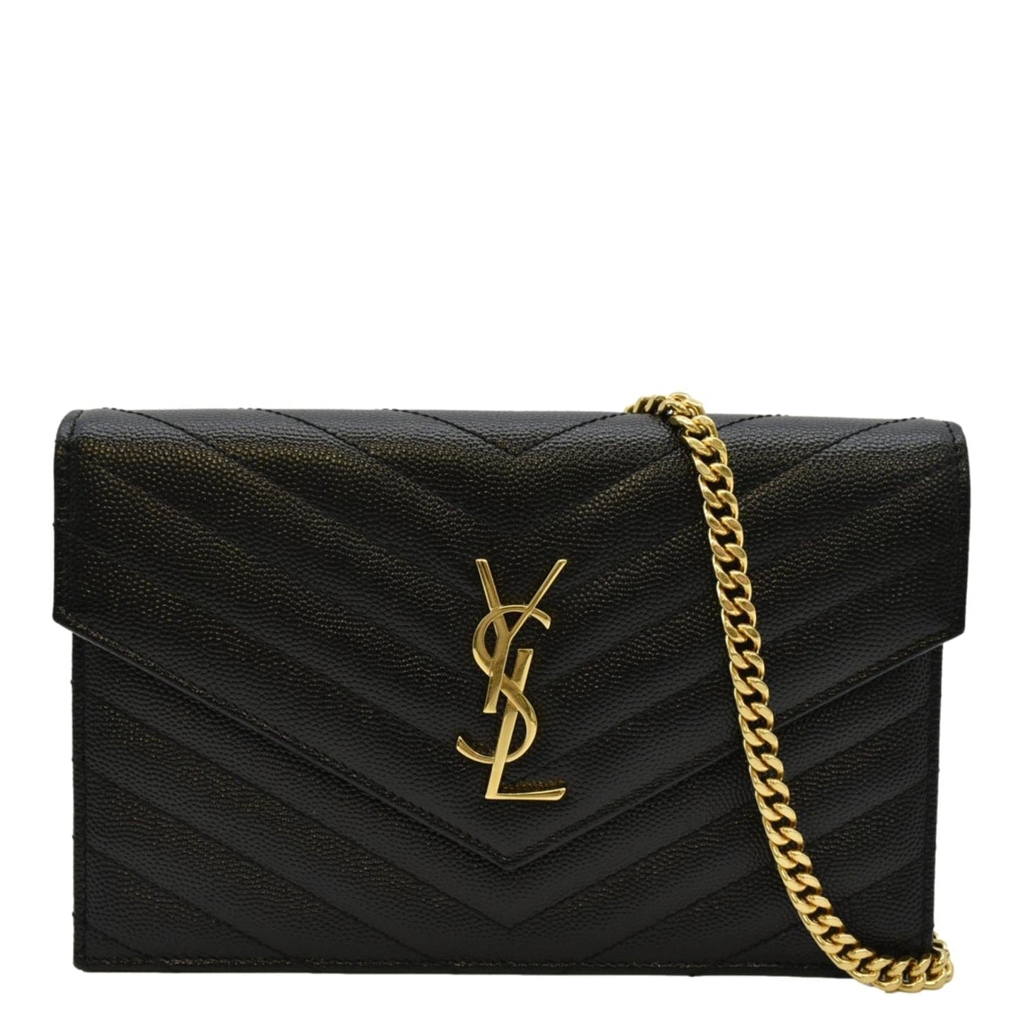YVES SAINT LAURENT Cassandre Matelasse Chain Wallet Crossbody Bag Black