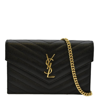 YVES SAINT LAURENT Cassandre Matelasse Chain Wallet Crossbody Bag Black