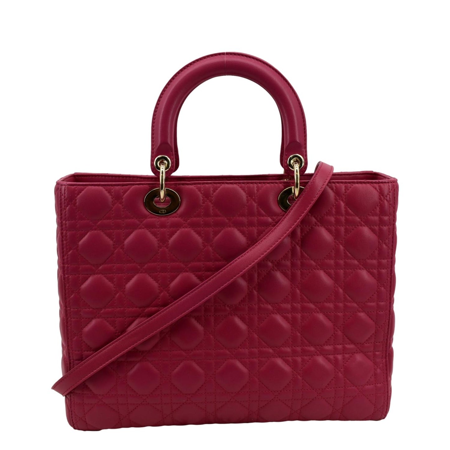 CHRISTIAN DIOR Large Lady Dior Cannage Lambskin Shoulder Bag Pink