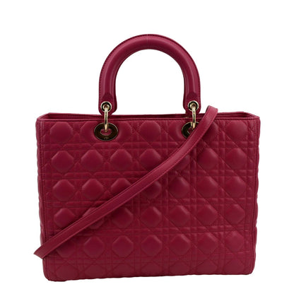 CHRISTIAN DIOR Large Lady Dior Cannage Lambskin Shoulder Bag Pink