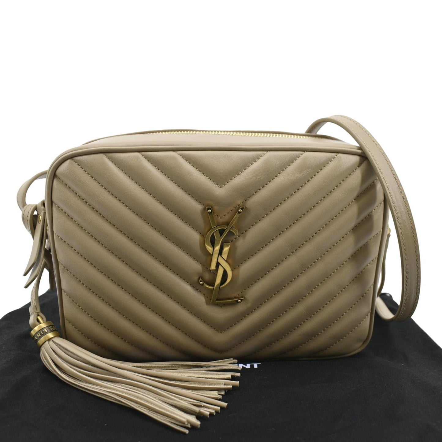 YVES SAINT LAURENT Lou Camera Chevron Leather Crossbody Bag Creme