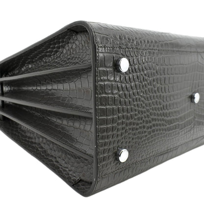 YVES SAINT LAURENT Sac de Jour Crocodile-Embossed Satchel Bag Grey