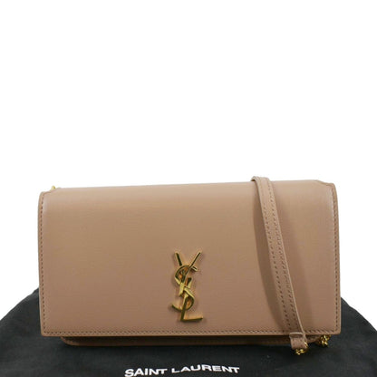 YVES SAINT LAURENT Cassandre Phone Holder Leather Shoulder Bag Dark Beige