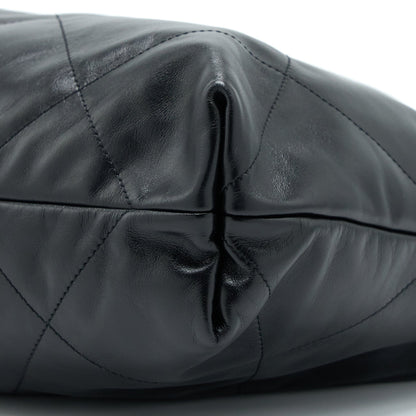 Chanel Medium 22 Bag Shiny Calfskin Black Brushed  (Microchip)