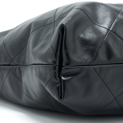 Chanel Medium 22 Bag Shiny Calfskin Black Brushed  (Microchip)